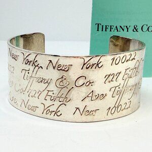 Vintage Tiffany & Co Sterling Silver New York Script Wide Cuff Bracelet JR1303